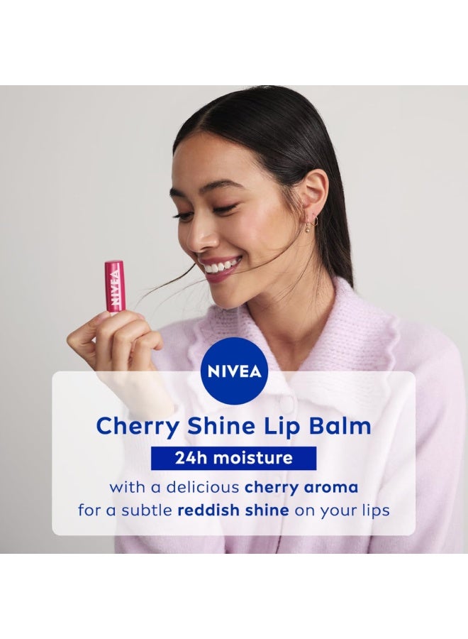 NIVEA Cherry Shine 4.8g Lip Balm|24 H Melt in Moisture Formula|Natural Oils|Glossy Finish,(Pack of 1) - Image 4